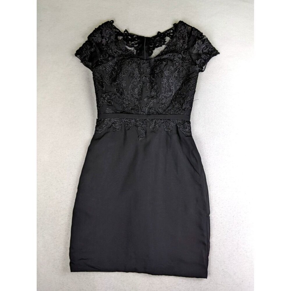 Gown Gallery Women's Black Dress Size 6 Black Lace Top Short Sleeve Sheath
